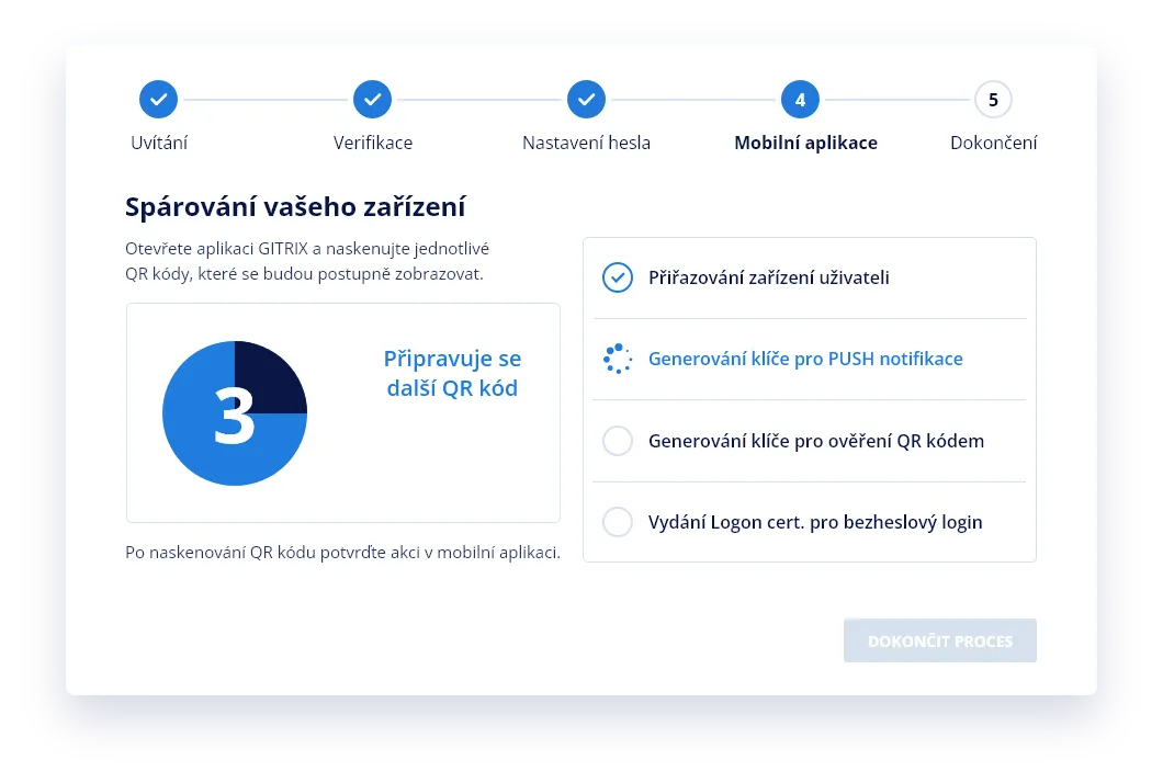 Příprava dalšího QR kódu po úspěšném přiřazení mobilního zařízení k uživateli