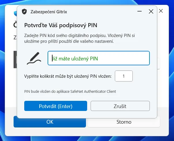 Dialog Minidriveru s oknem GITRIX