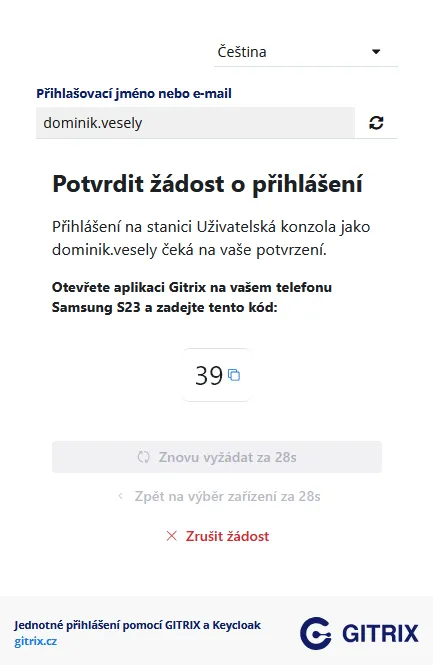 Kód pro PUSH ověření