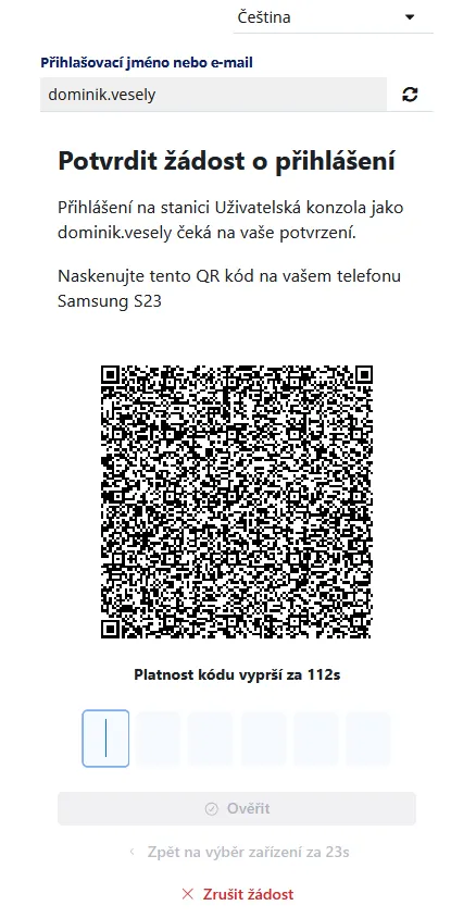 QR kód pro přihlášení